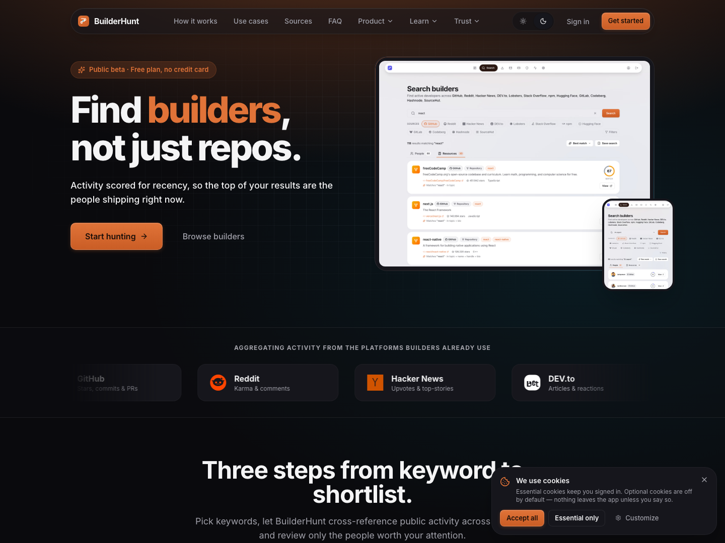 BuilderHunt interface
